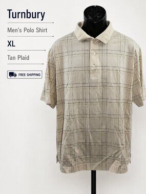 Turnbury Men's XL Tan Plaid Mercerized Pima Cotton Short Sleeve Polo Shirt